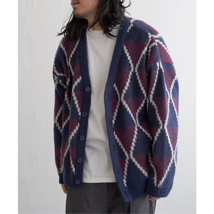 ネイビー | 総柄ニットVカーディガン | VENCE share style【MEN】