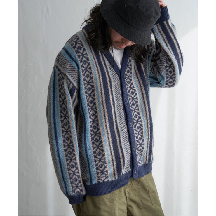 ターコイズ | 総柄ニットVカーディガン | VENCE share style【MEN】