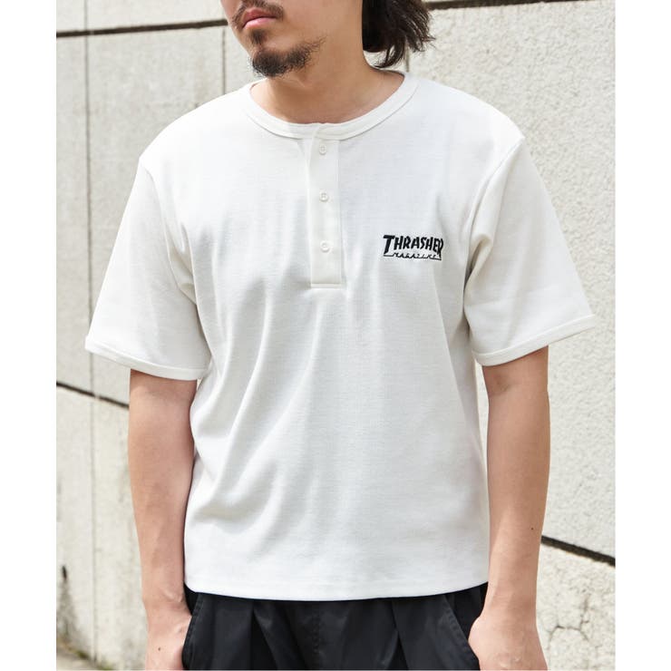 ホワイト | 【THRASHER ／スラッシャー】 リブヘンリーネックTシャツ | VENCE share style【MEN】