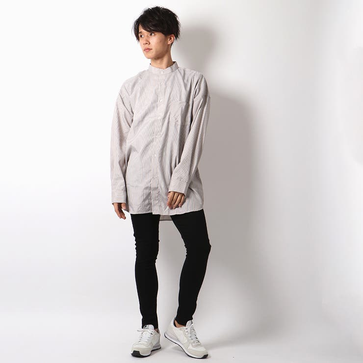 ガシっと太番手「 シャツ 」 バンドカラー トップス ナチュラル