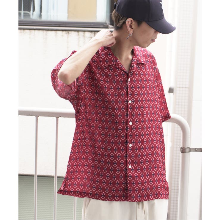 ワイン | バティックプリントオープンカラーシャツ | VENCE share style【MEN】