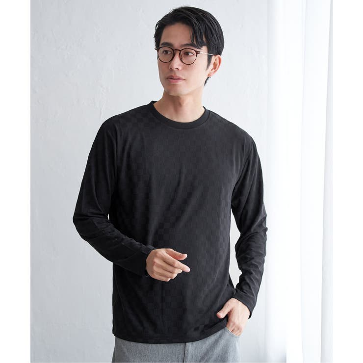 ブラック | リンクスジャカード市松ロンT | ikka 