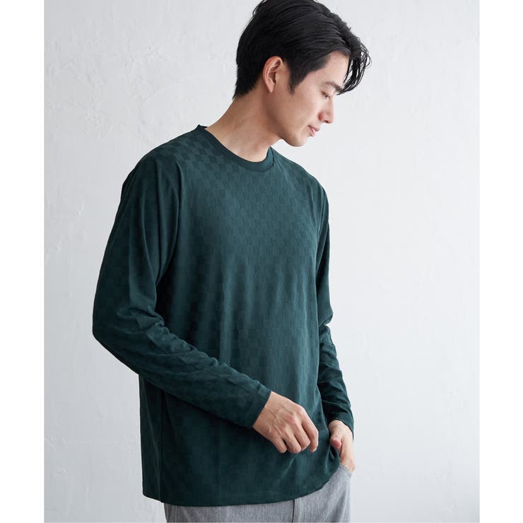 グリーン | リンクスジャカード市松ロンT | ikka 