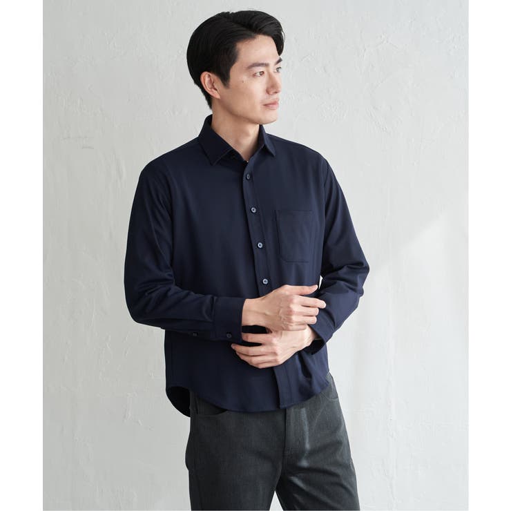 ネイビーブルー | GOKU楽ワークワッフルスイスカラーシャツ | ikka 