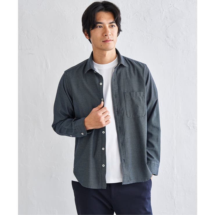 ダークネイビー | デニムライクスイスカラーシャツ | ikka 