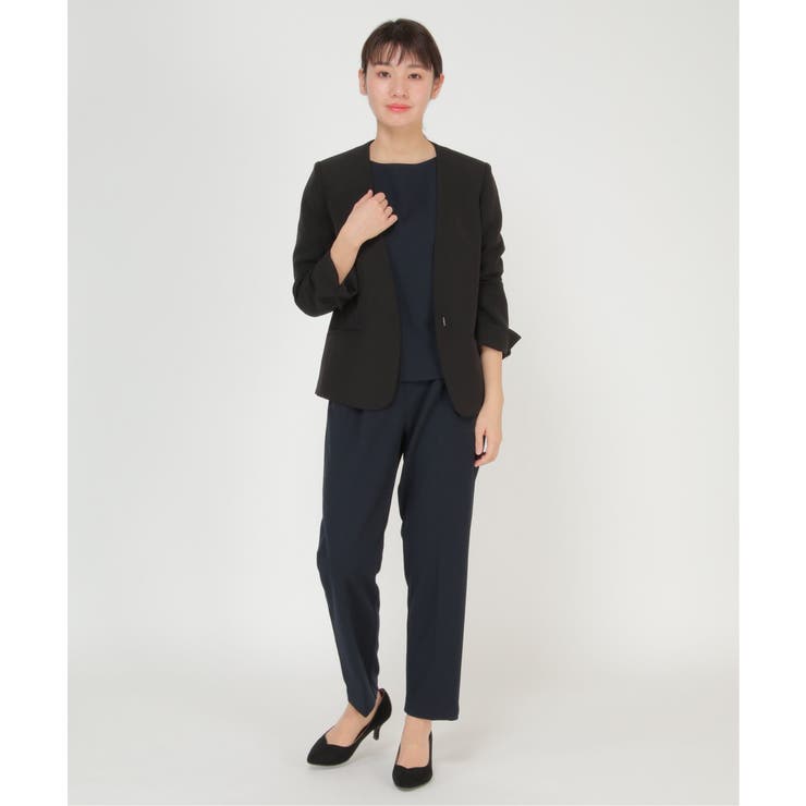 大人気✨ベイジ　 LUIZAノーカラージャケット　ウォッシャブル　ブラック　M ウォッシャブルノーカラージャケット[品番：IKAW0015294]｜ikka