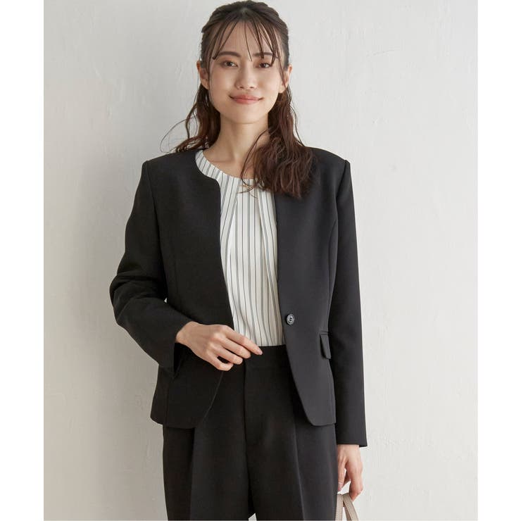 ブラック | ウォッシャブルキーネックジャケット | ikka 