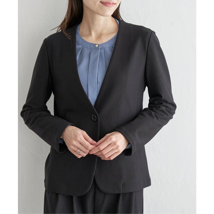 ブラック | 【洗濯機で洗える／セットアップ対応】GOKU楽カットソーノーカラージャケット | ikka 