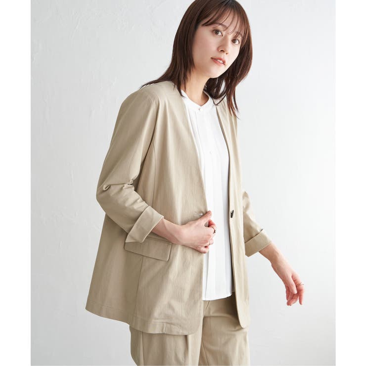 ベージュ | 【セットアップ対応】GOKU楽ワークノーカラージャケット | ikka 