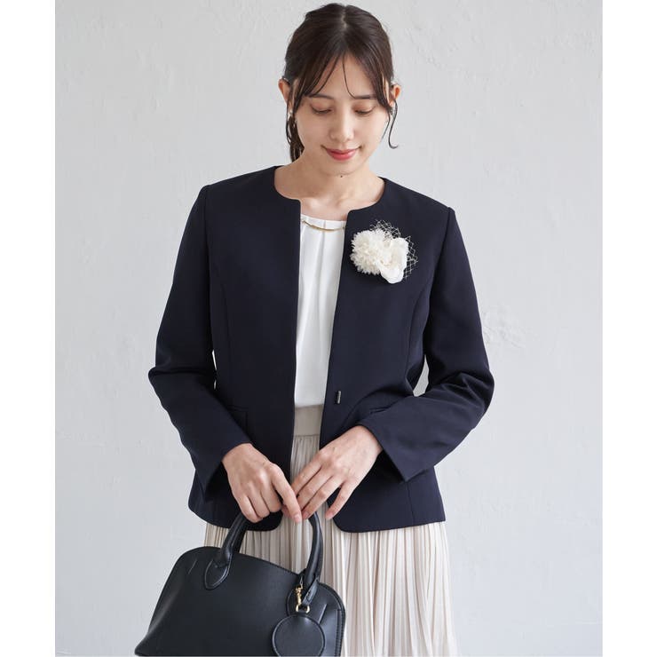 ネイビーブルー | 【洗濯機で洗える／セットアップ対応】ウォッシャブルキーネックジャケット | ikka 