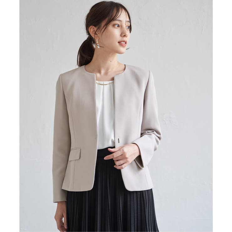 グレージュ | 【洗濯機で洗える／セットアップ対応】ウォッシャブルキーネックジャケット | ikka 