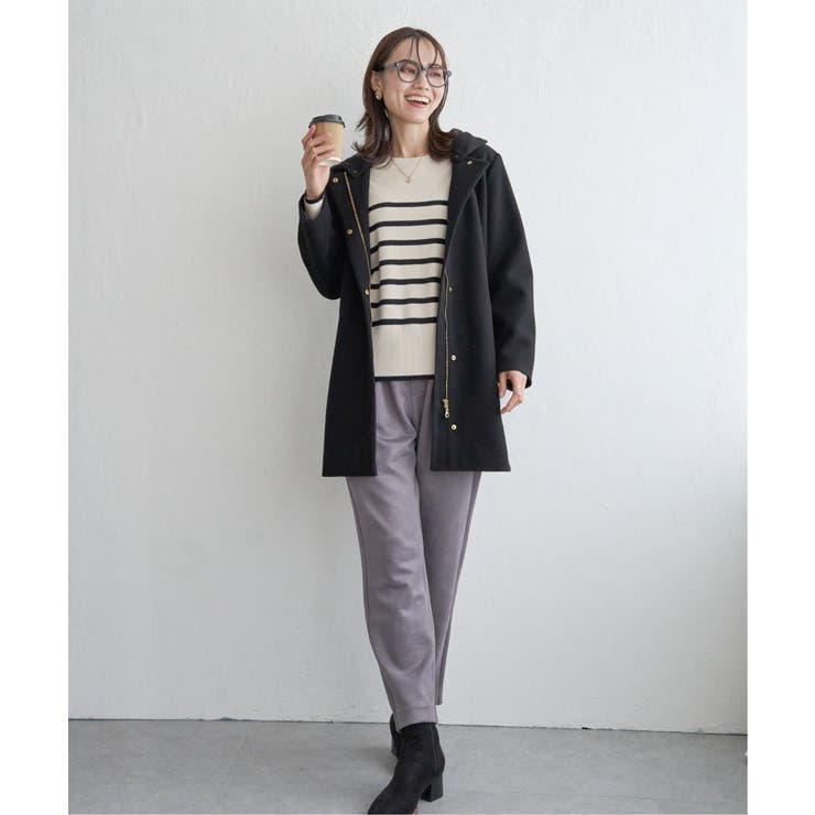 フード付きウールコート ウールカシミヤビーバー フード付き ショートコート / 23区