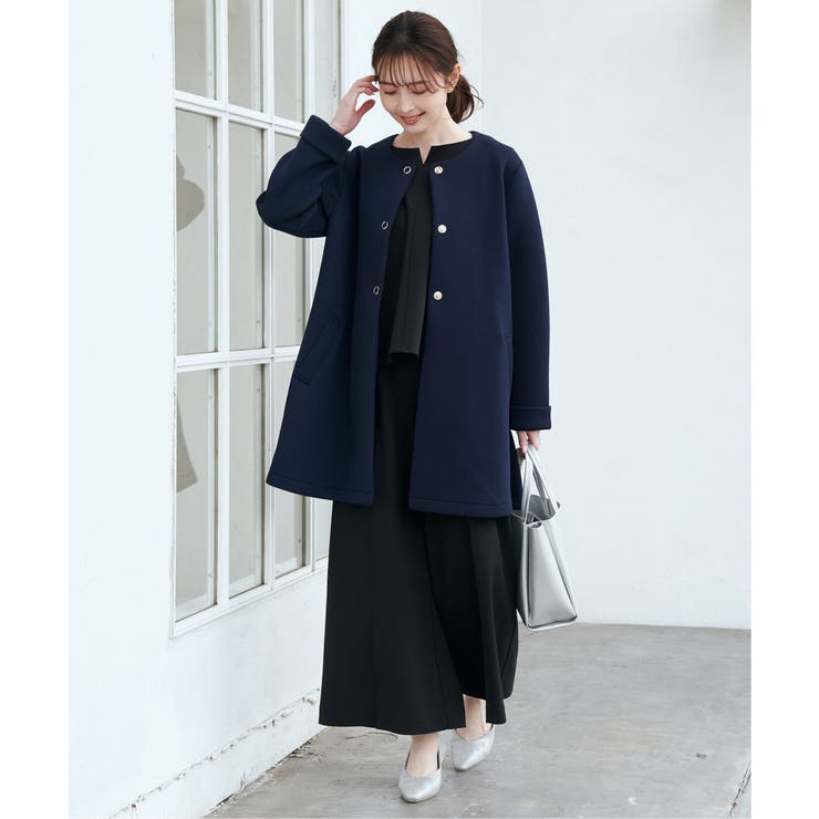 ダンボールニットノーカラーコート[品番：IKAW0021736]｜ikka