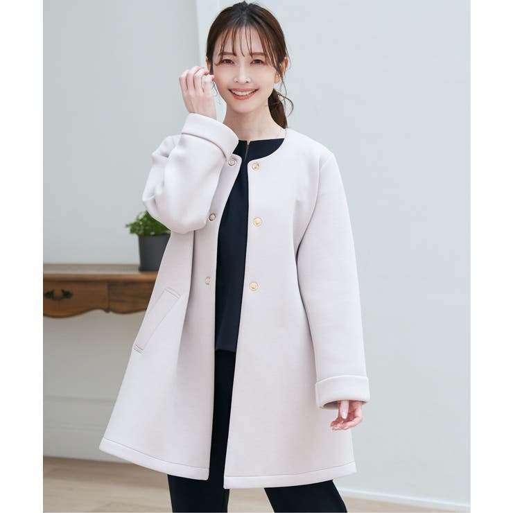 ダンボールニットノーカラーコート | ikka  | 詳細画像1 