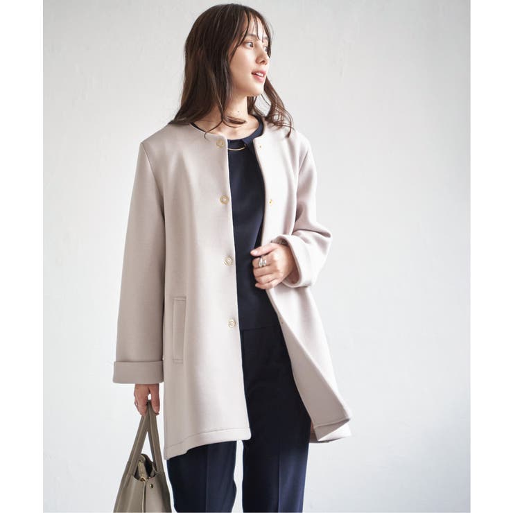 ネイビーブルー | ダンボールニットノーカラーコート | ikka 