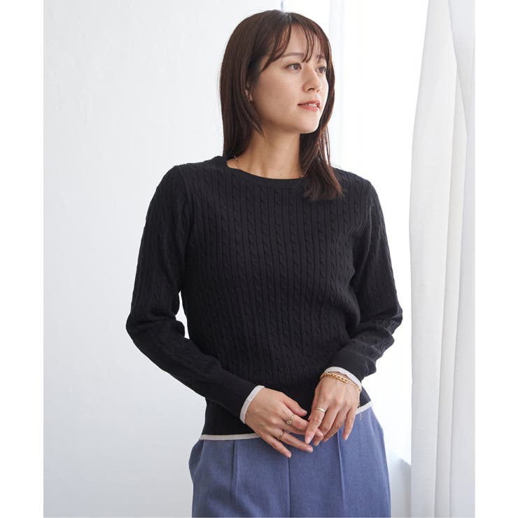 ブラック | ミニケーブルニットプルオーバー | ikka 