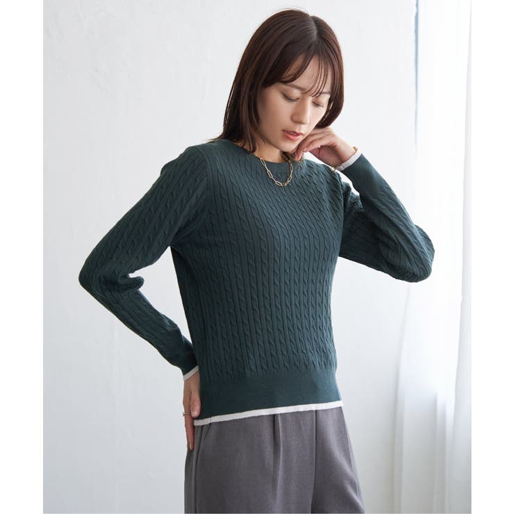 ダークグリーン | ミニケーブルニットプルオーバー | ikka 