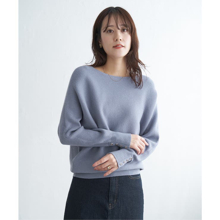 サックスブルー | 横リブドルマンラメニットプルオーバー | ikka 