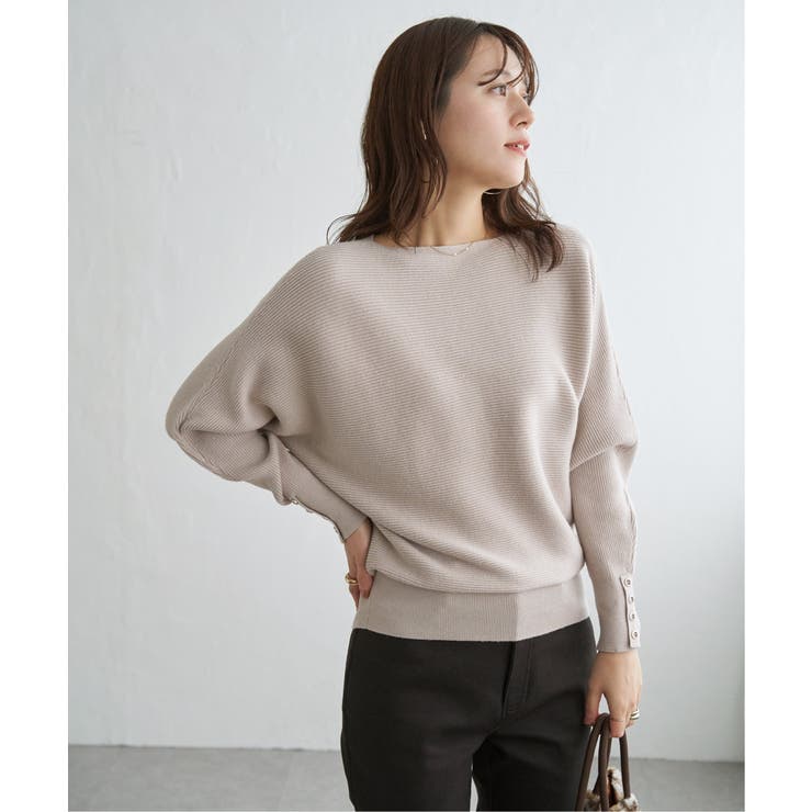ベージュ | 横リブドルマンラメニットプルオーバー | ikka 