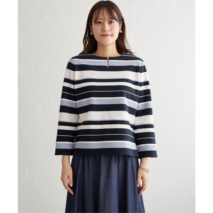 リップルボーダーキーネックプルオーバー | ikka  | 詳細画像12 