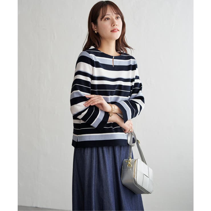 リップルボーダーキーネックプルオーバー | ikka  | 詳細画像2 