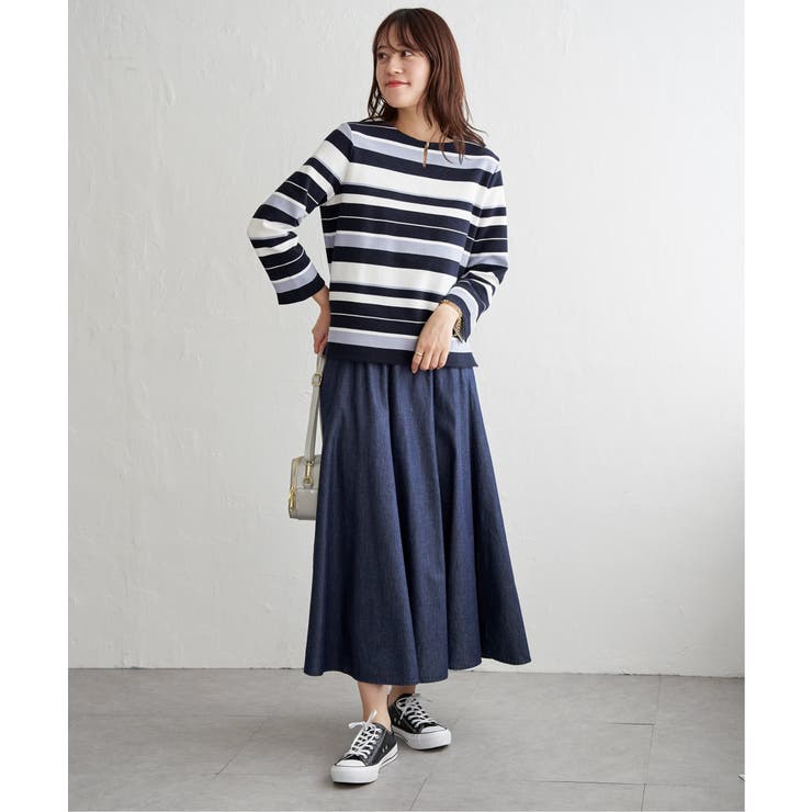 リップルボーダーキーネックプルオーバー | ikka  | 詳細画像4 