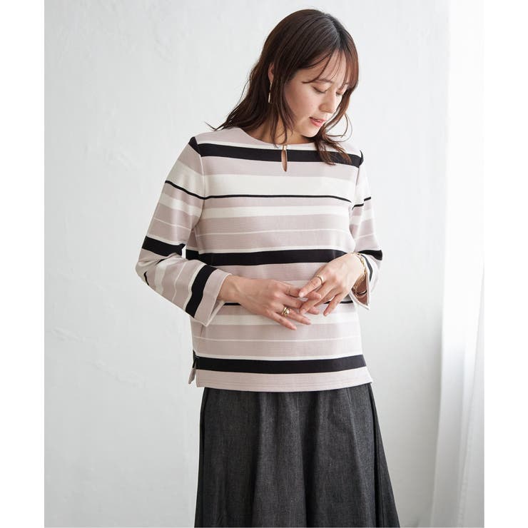 リップルボーダーキーネックプルオーバー | ikka  | 詳細画像6 