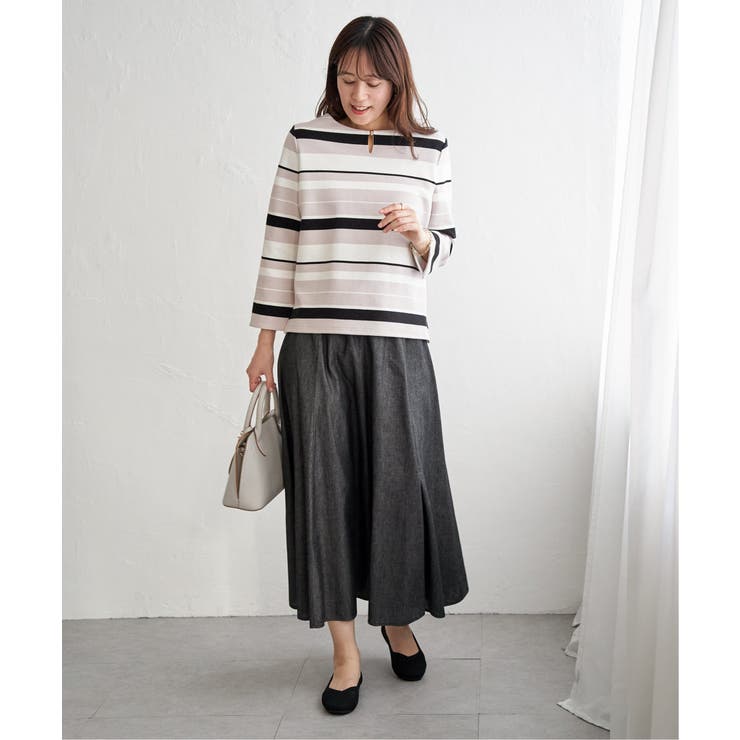 リップルボーダーキーネックプルオーバー | ikka  | 詳細画像7 