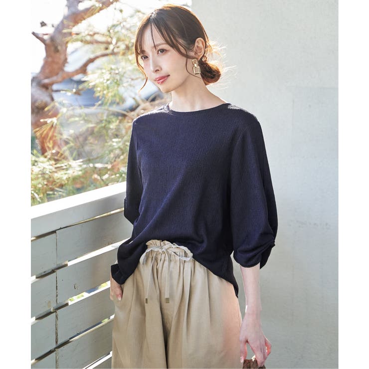 ネイビーブルー | ジャガードホイップスリーブプルオーバー | ikka 