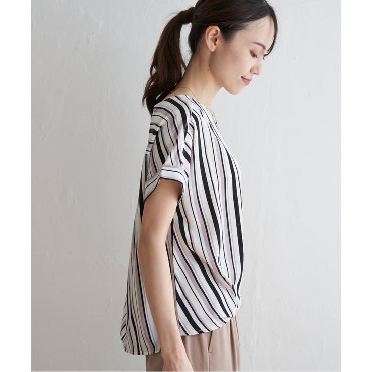 マルチストライプ半袖ブラウス | ikka  | 詳細画像11