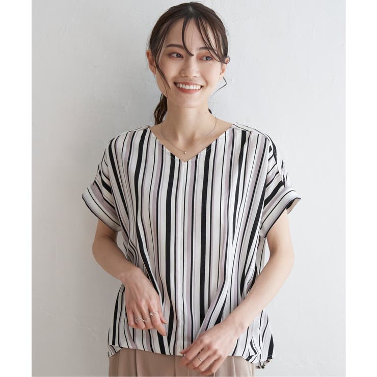 マルチストライプ半袖ブラウス | ikka  | 詳細画像2