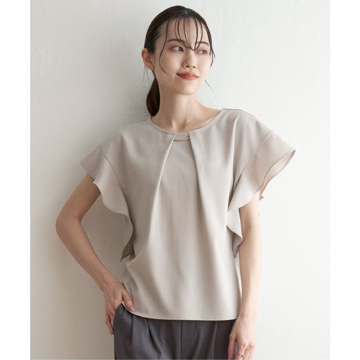 ベージュ | 麻調バー付きブラウス | ikka