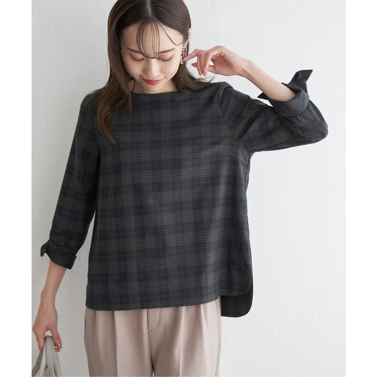 ネイビーブルー | 袖リボンブラウス | ikka 