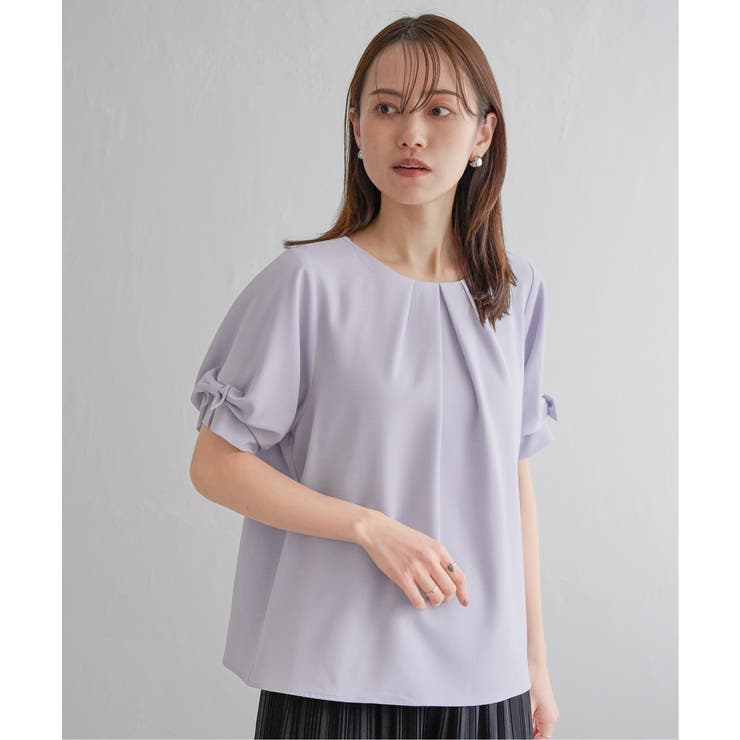 ライラック | ドライタッチ袖リボンブラウス | ikka 