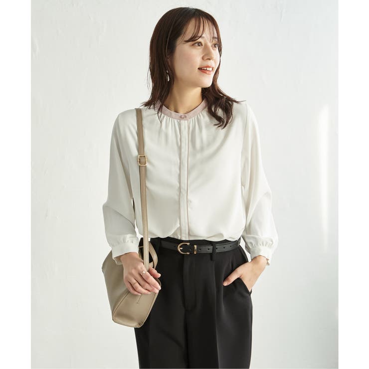 オフホワイト | ジョーゼットバイカラーブラウス | ikka 