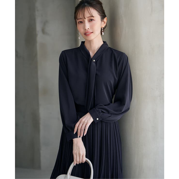 ネイビーブルー | ボータイデザインブラウス | ikka 