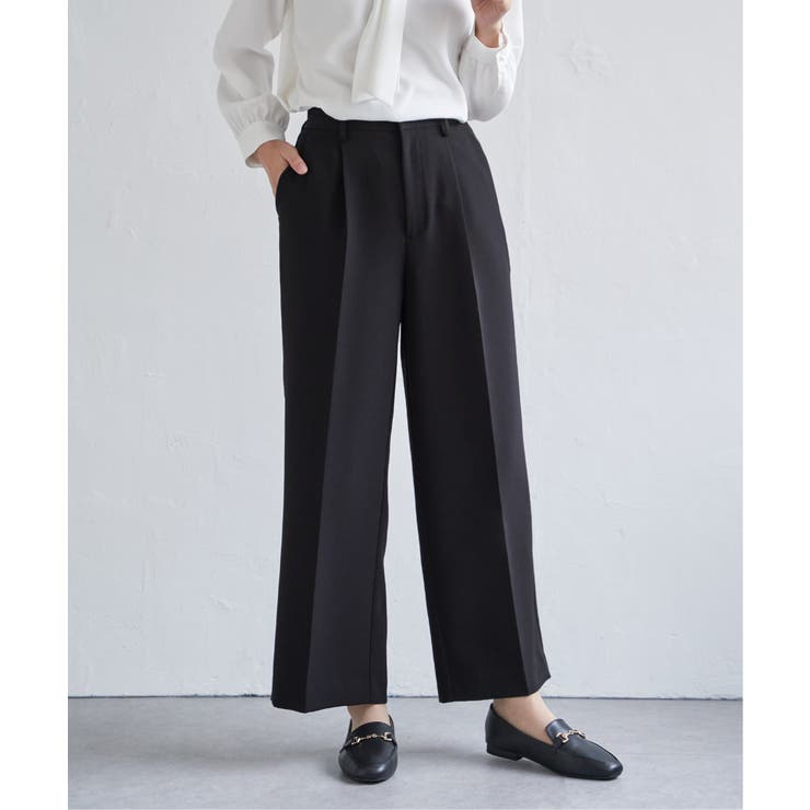 ブラック | 【洗濯機で洗える／セットアップ対応】ウォッシャブルワイドパンツ | ikka 