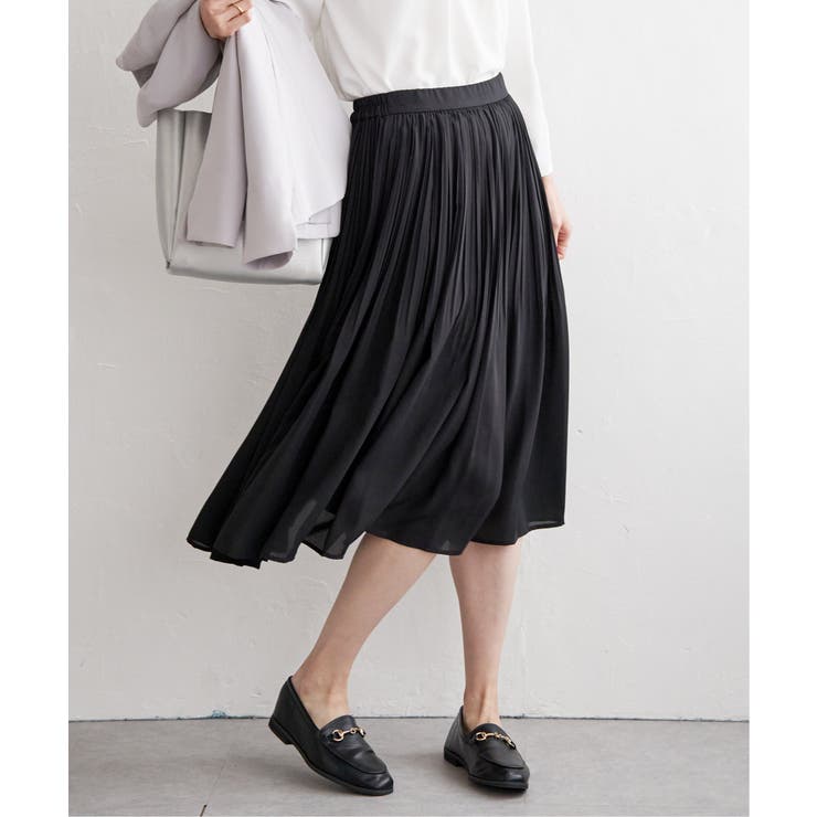 ブラック　シフォン プリーツロングスカート シフォンプリーツロングスカート＜大きいサイズ有＞ 通販