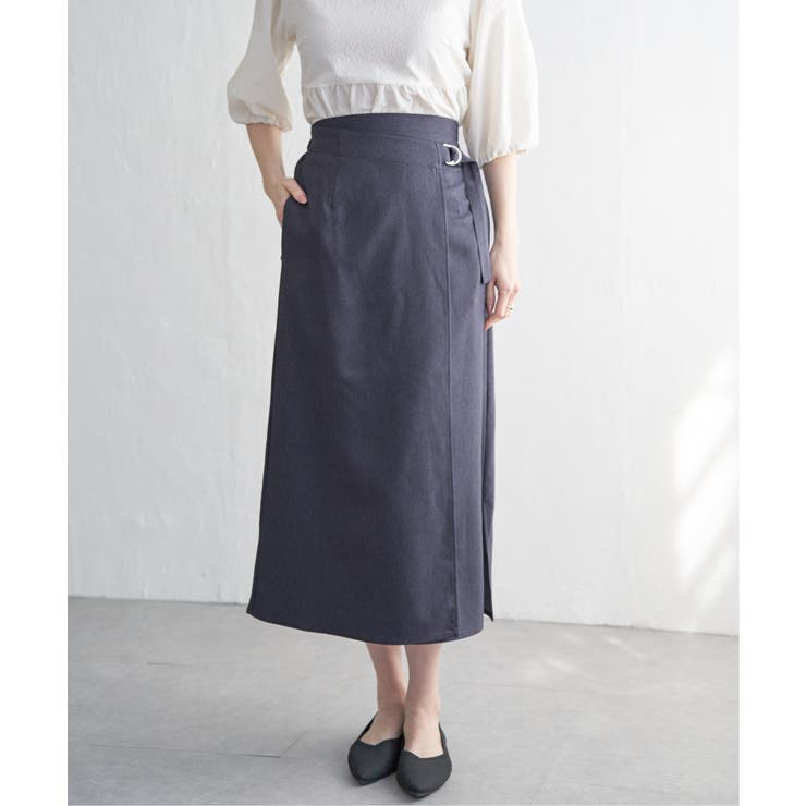 ダークネイビー | リネンライクラップスカート | ikka