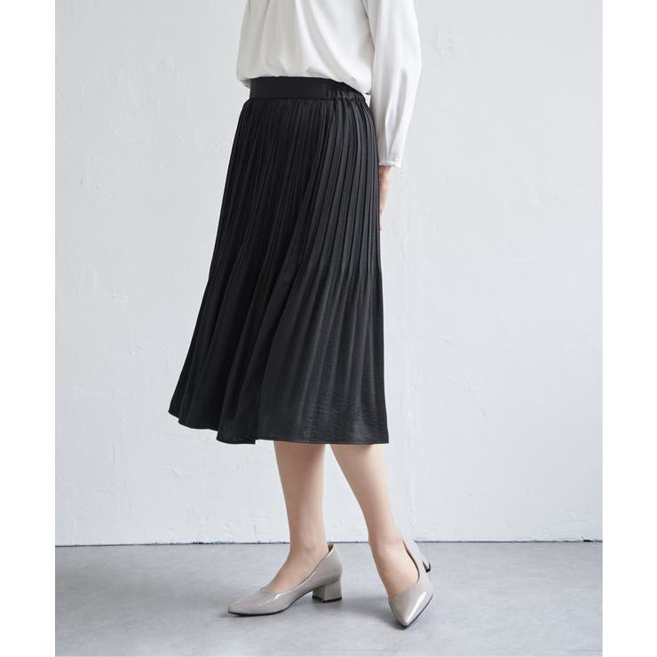 ブラック | サテンプリーツスカート | ikka 
