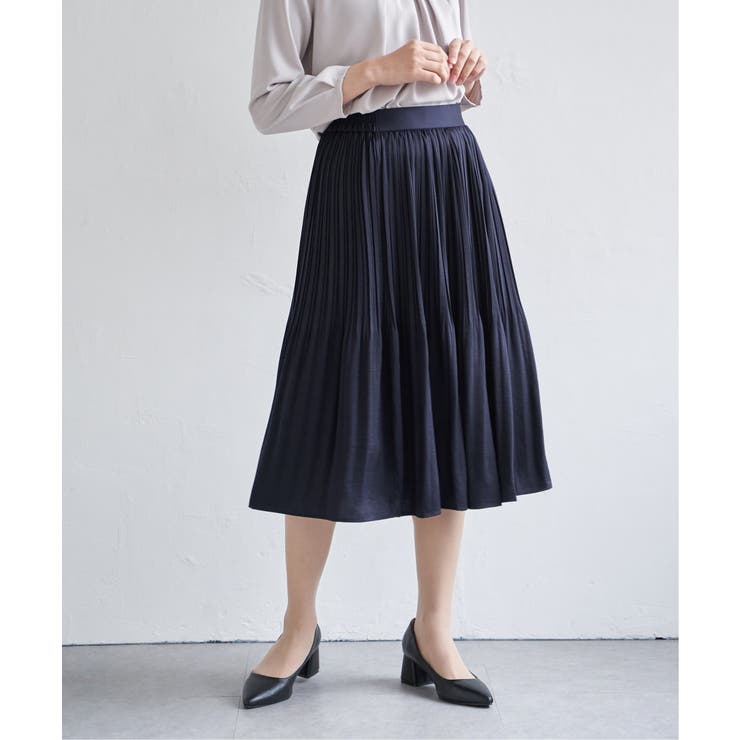 ネイビーブルー | サテンプリーツスカート | ikka 