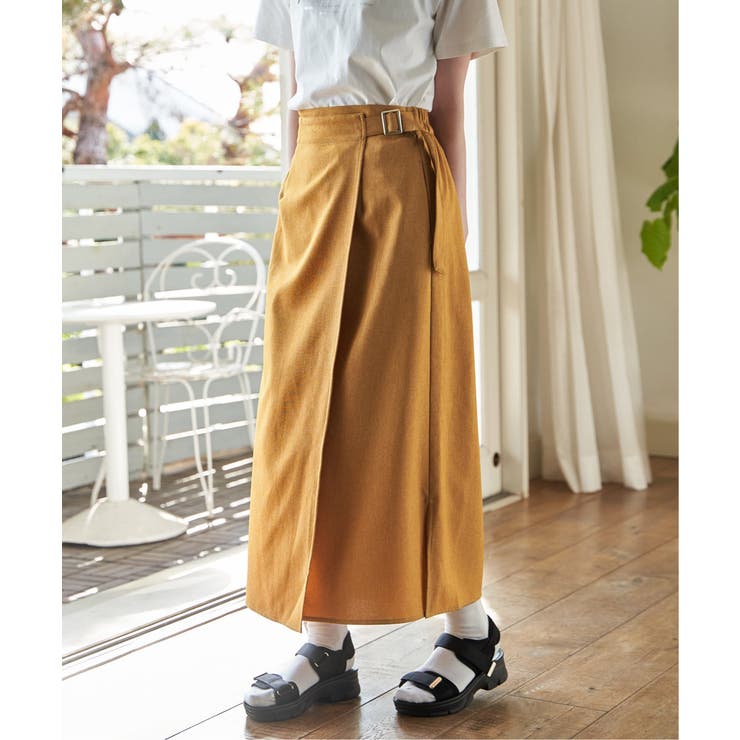 キャメル | バックル付きラップ風スカート | ikka 
