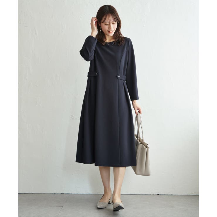 ネイビーブルー | 【フォーマル対応】カットジョーゼットウエストタブワンピース | ikka 