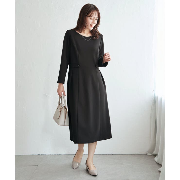 ブラック | 【フォーマル対応】カットジョーゼットウエストタブワンピース | ikka 