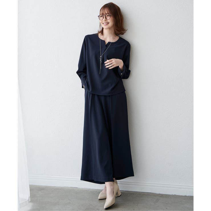 ネイビー | 【フォーマル対応／2点セット】GOKU楽 長袖フレアセット | ikka 