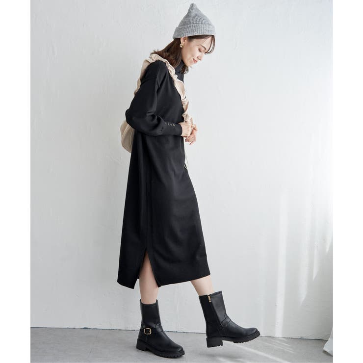 ブラック | タートルニットスリットワンピース | ikka