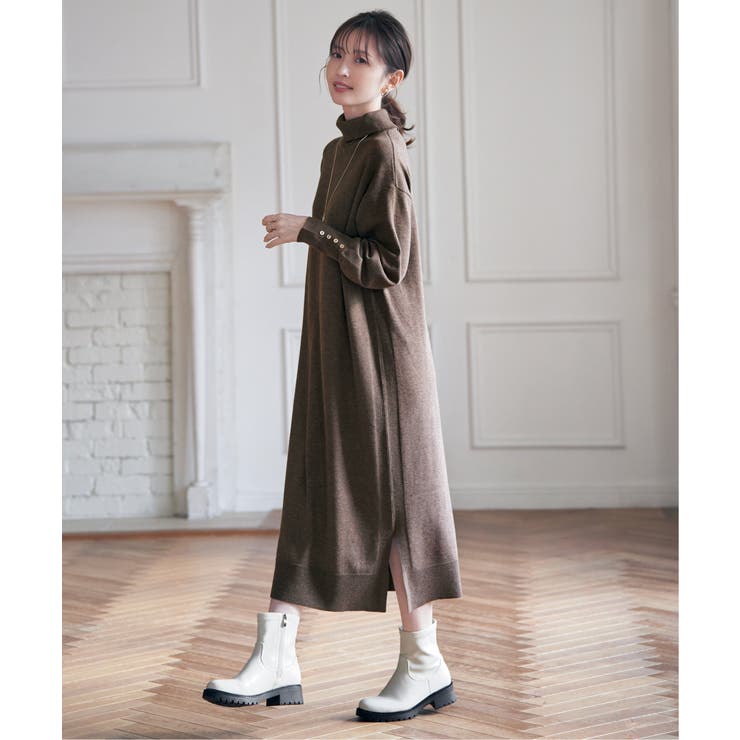 タートルニットスリットワンピース | ikka  | 詳細画像3