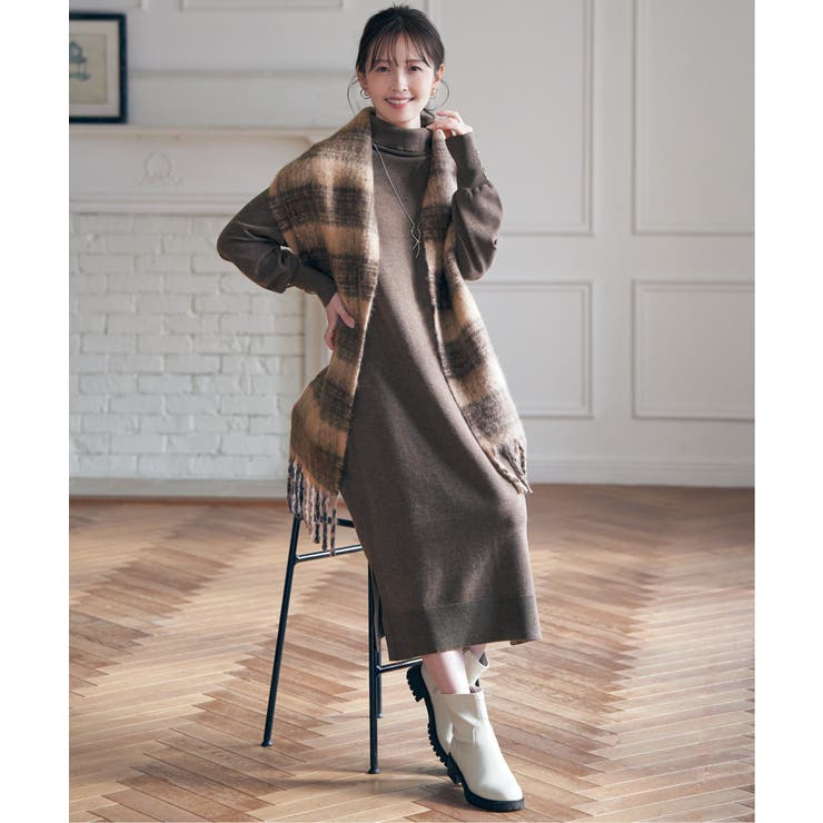 タートルニットスリットワンピース | ikka  | 詳細画像4