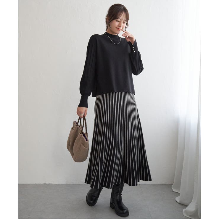 ブラック | 【2点セット】配色ニットアップ | ikka 