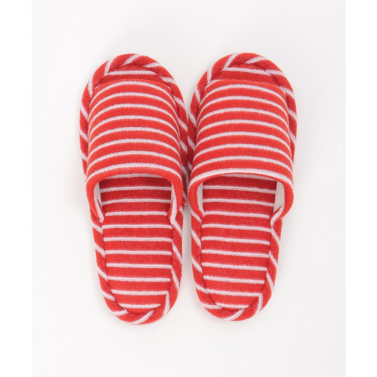 レッド | パイルボーダー外縫いスリッパ | ikka 